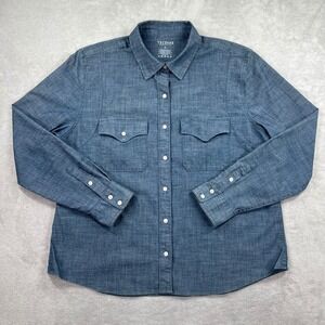 Tecovas Western Shirt Women XL Blue Chambray Cowgirl Casual Outdoor Southwestern